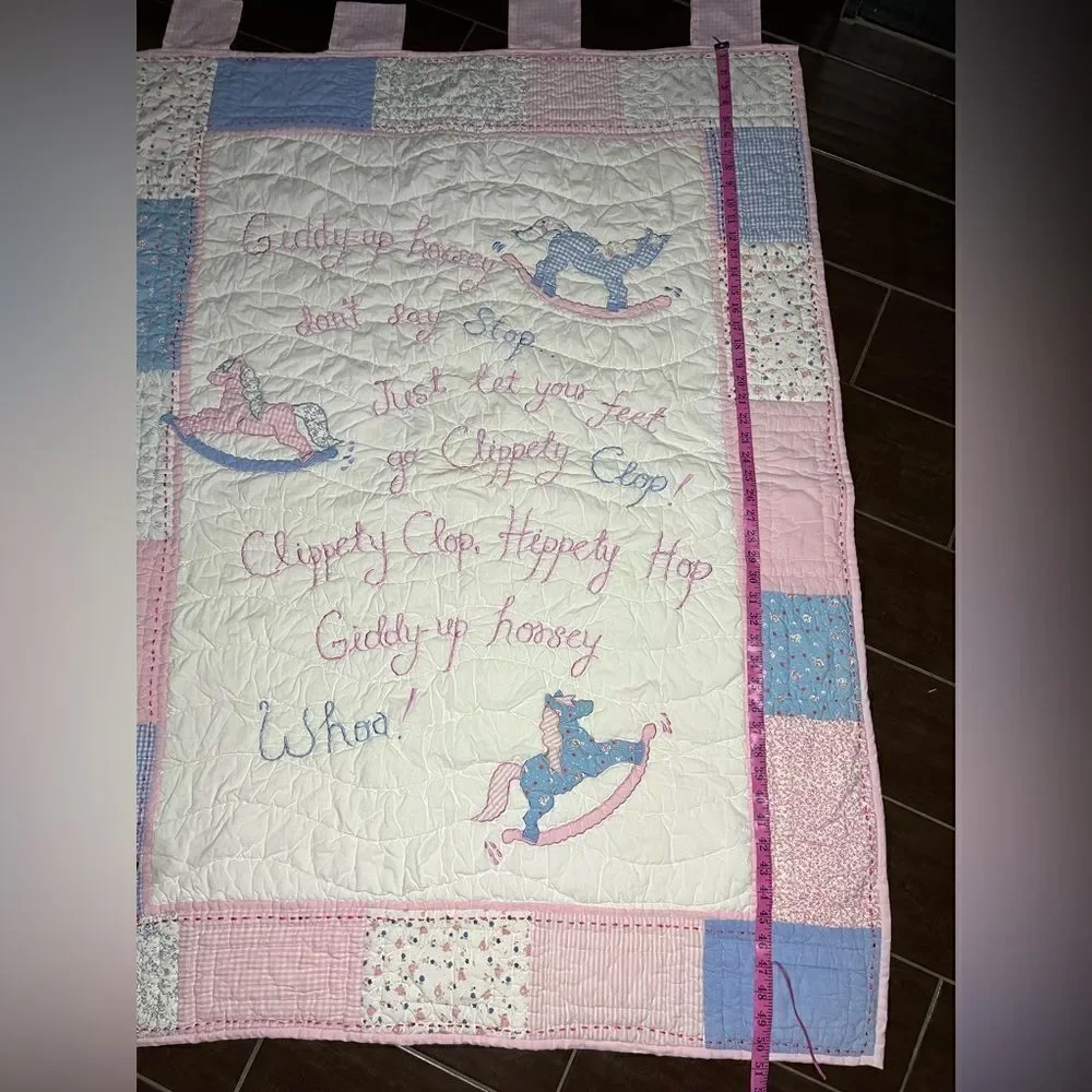 Pottery Barn Kids Vintage Quilt Blanket Giddy Up Horsey appliqués embroidery
